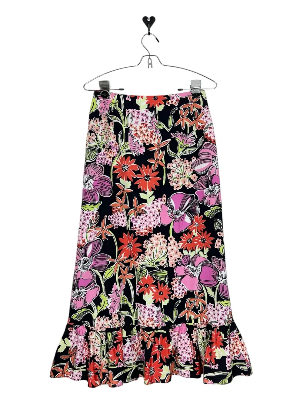Lilly Pulitzer Black Flower Market skirt size 2 ALine with ruffled hem
